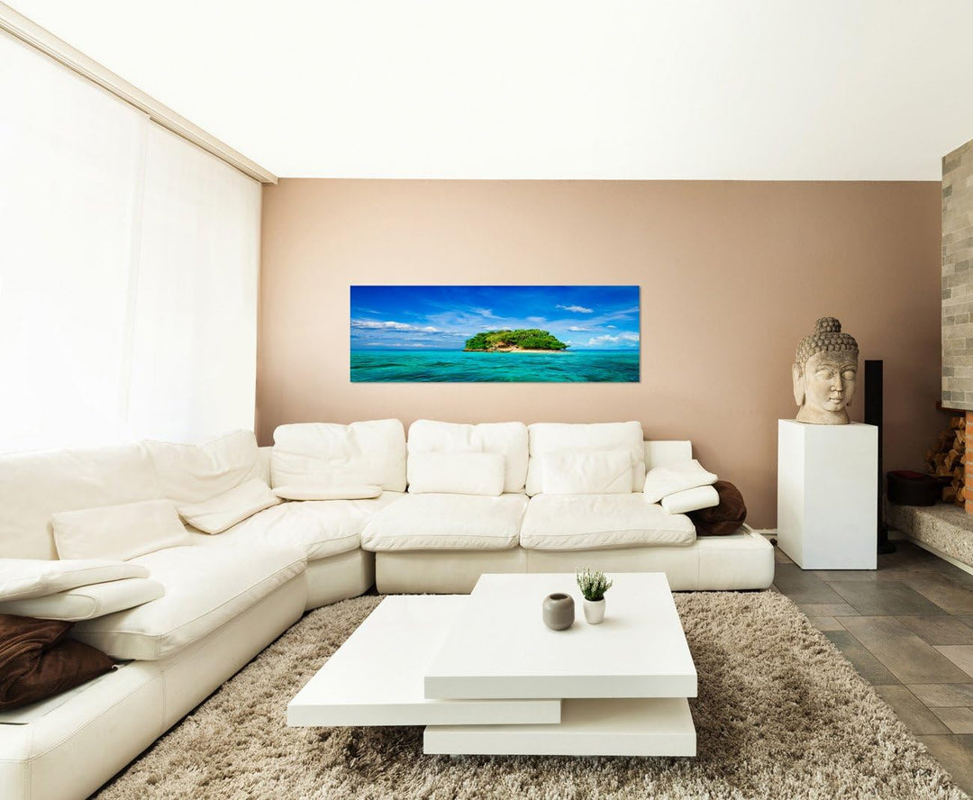 Paul Sinus Art Panoramabild auf Leinwand und Keilrahmen 120x40cm Thailand Meer Insel Boot Wolkenschl