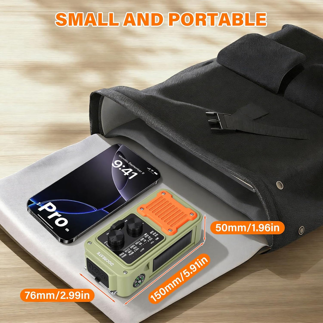 Heemol 7-in-1 Notfall Radio AM/FM/WB, 2000mAh Kurbelradio mit Solar, Tragbares Handkurbel Radio mit