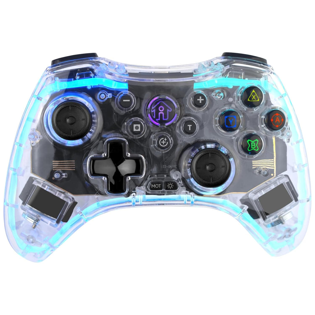 Megadream Wireless Controller für iPhone, MFi RGB Transparent Mobile Game Gamepad Joystick mit Turbo