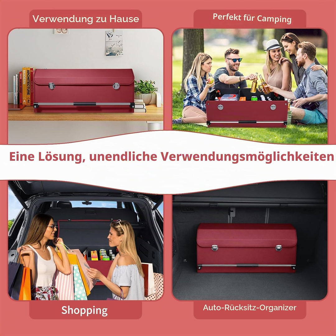 60L Premium Leder Auto Kofferraum Organizer mit Deckel - Stabile Griffe, Multifunktionellem Aufbewah