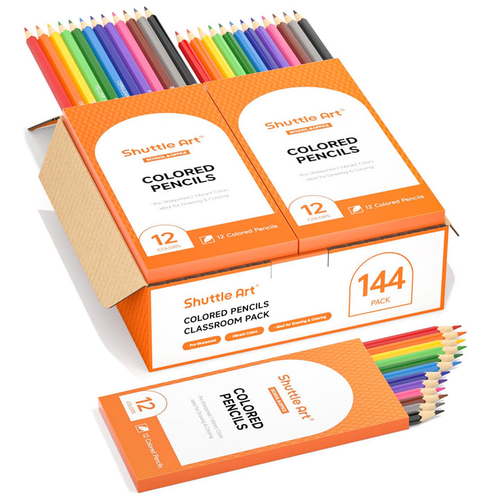 Shuttle Art Buntstifte Set, 144 Buntstifte Kinder, Farbstifte mit 12 Lebendigen Farben, 12er Packung