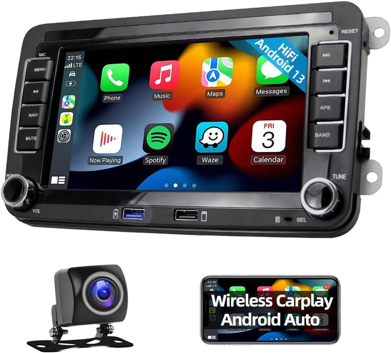 Podofo 2 Din Android 11 Autoradio für VW Golf 5 6 Polo Seat Skoda Radio mit Wireless Apple Carplay,