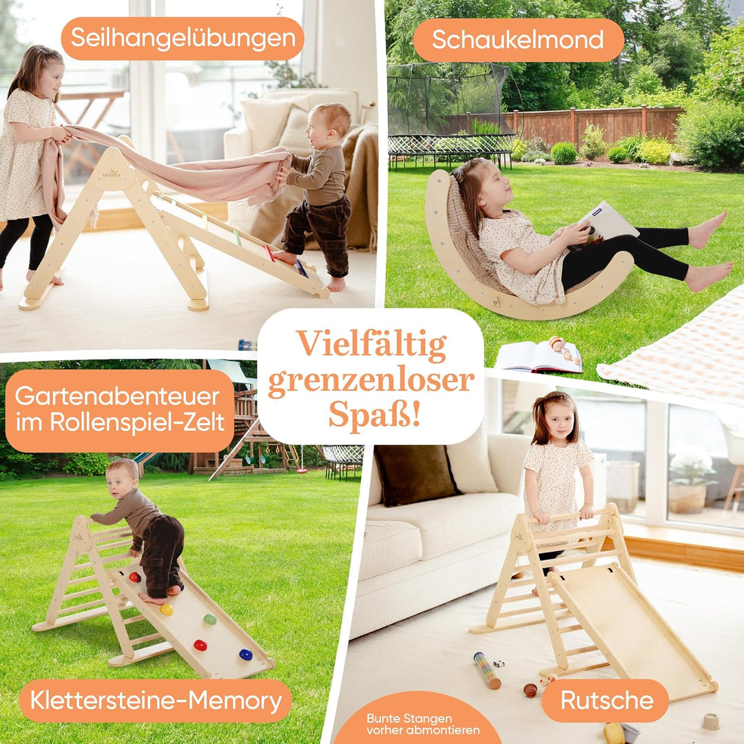 Lululearn® Klettergerüst [FALTBAR] ideal für Indoor & Outdoor-Bereich - Kletterdreieck & Kletterboge