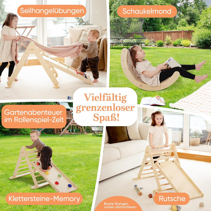 Lululearn® Klettergerüst [FALTBAR] ideal für Indoor & Outdoor-Bereich - Kletterdreieck & Kletterboge