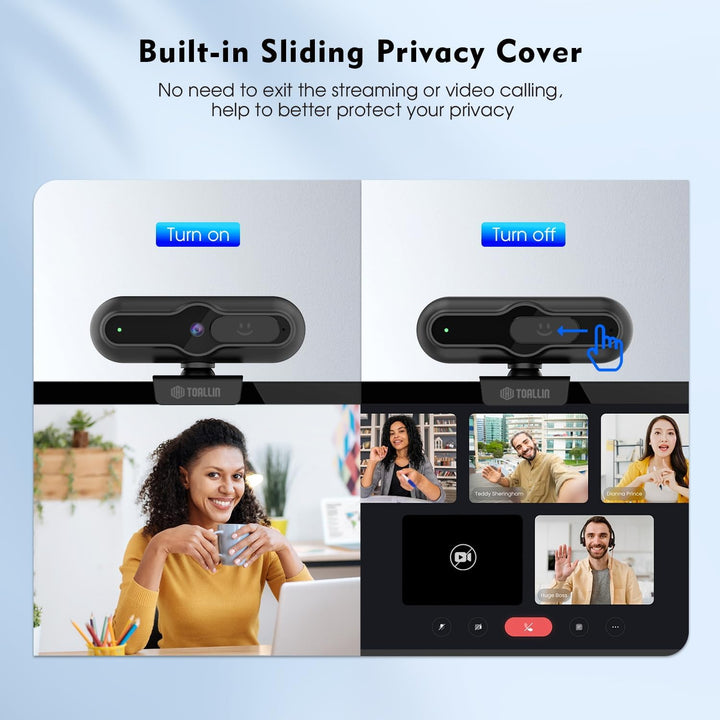 TOALLIN 4K-Webcam für PC, 1080P@60FPS, 1/2,5-Zoll-Sensor, PDAF-Autofokus, integriertes Mikrofon und