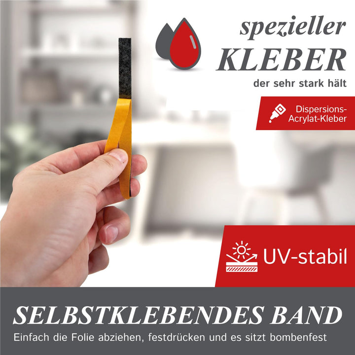 The Felt Store Filzband selbstklebend 40 mm breit, 1,5 mm dick, 20m lang, schwarz - vielseitiger Fil