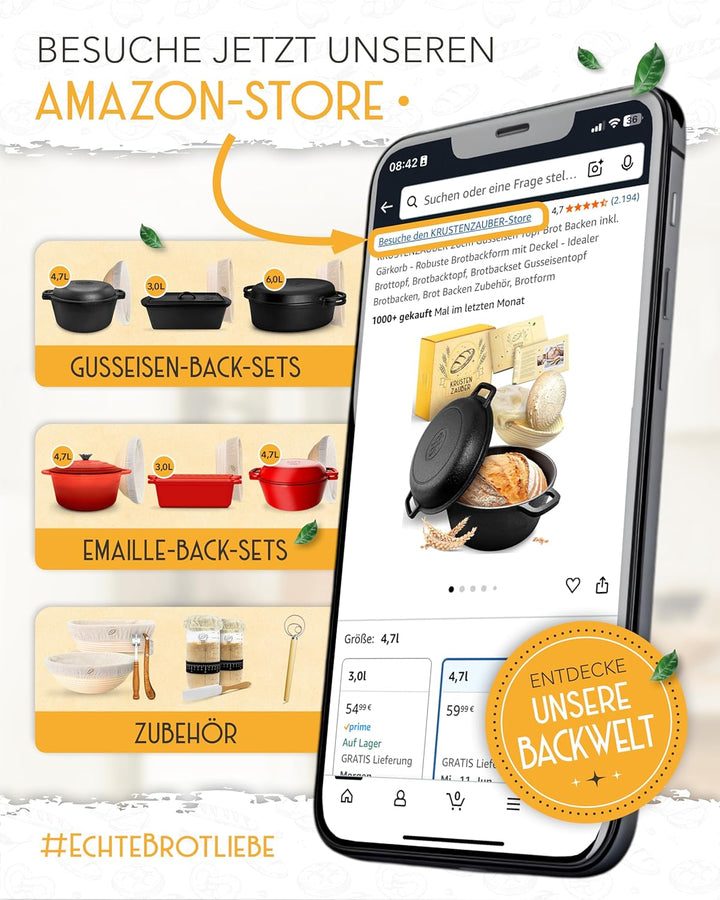 KRUSTENZAUBER 26cm Gusseisen Topf Brot backen - Brotbackform mit Deckel für selbstgemachtes Brot - I