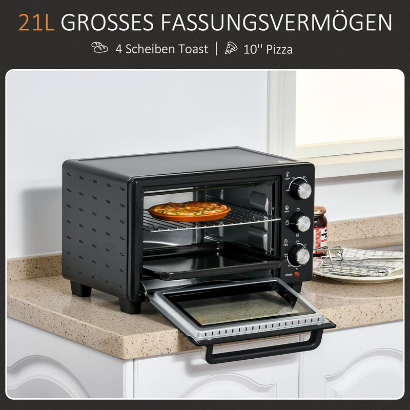 HOMCOM Minibackofen 21L mit 1 Drahtgestell und 1 Backblech 3 Kochmodi 100 °C-230 °C einstellbare Tem