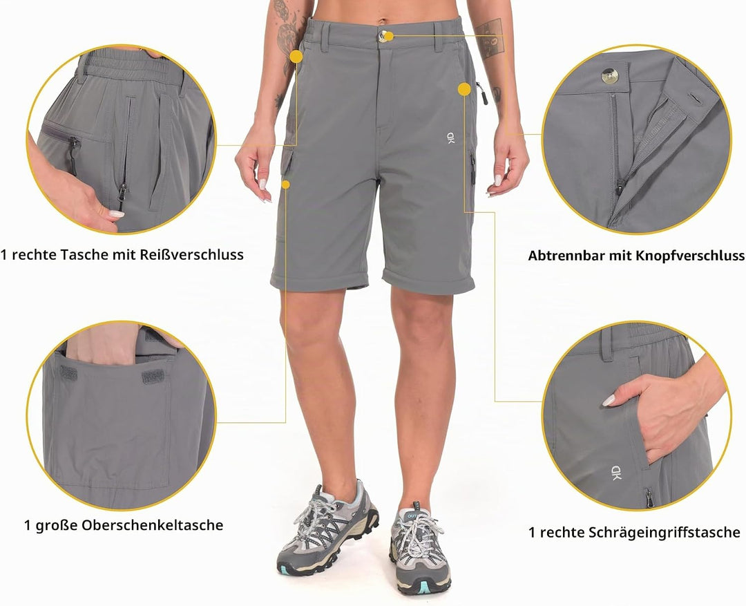 Little Donkey Andy Wanderhose Damen Zip Off Stretch Cabrio Softshellhose Schnell Trocknende mit Reis