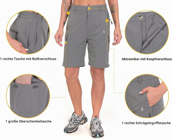 Little Donkey Andy Wanderhose Damen Zip Off Stretch Cabrio Softshellhose Schnell Trocknende mit Reis