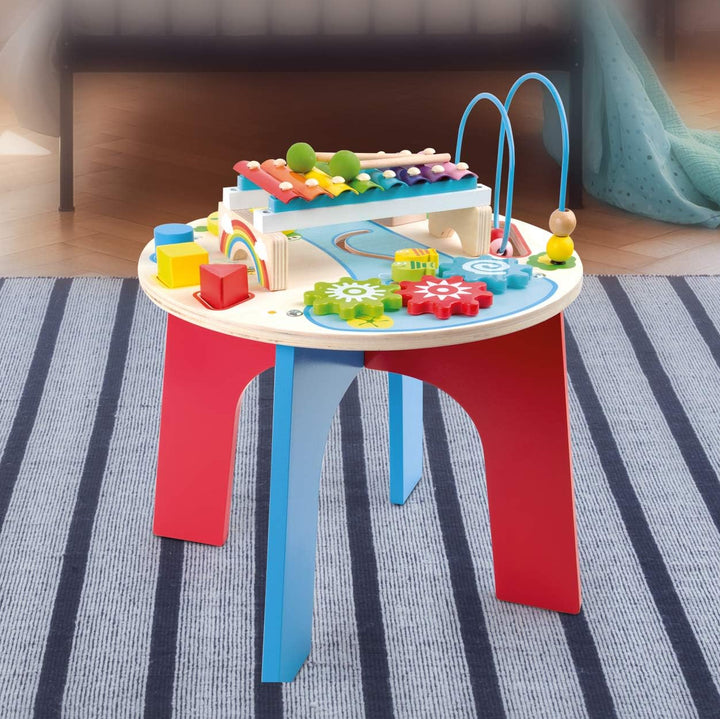 small foot Motorik- und Musiktisch "2 in 1" aus Holz, mit Motorikschleife, Formenspiel, Xylophon, ab