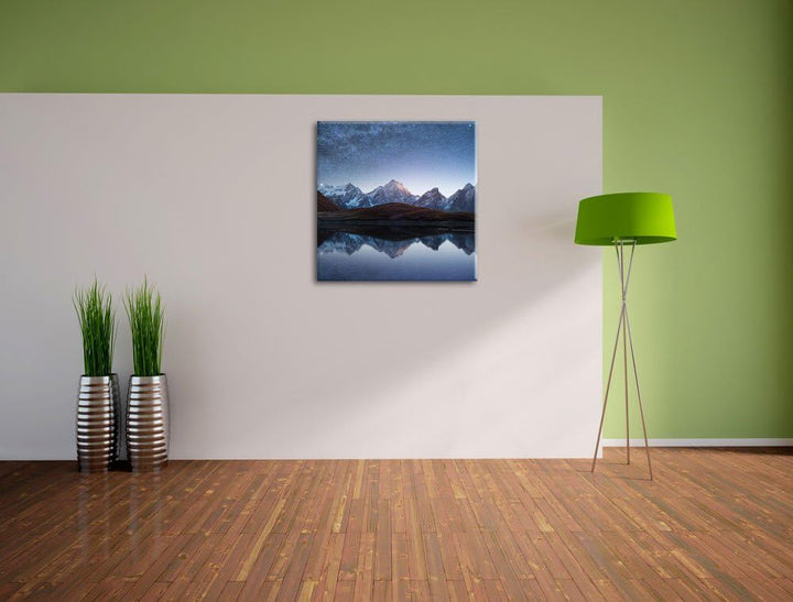 Pixxprint Sternenhimmel über dem Gebirge, Format: 70x70 auf Leinwand, 70x70
