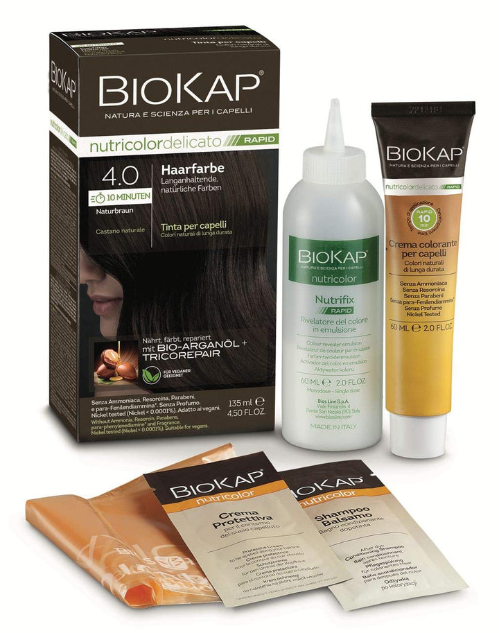 BIOKAP RAPID Permanente Haarfarbe 4.0 Naturbraun | NUR 10 MINUTEN EINWIRKZEIT | Bio Arganöl - TricoR