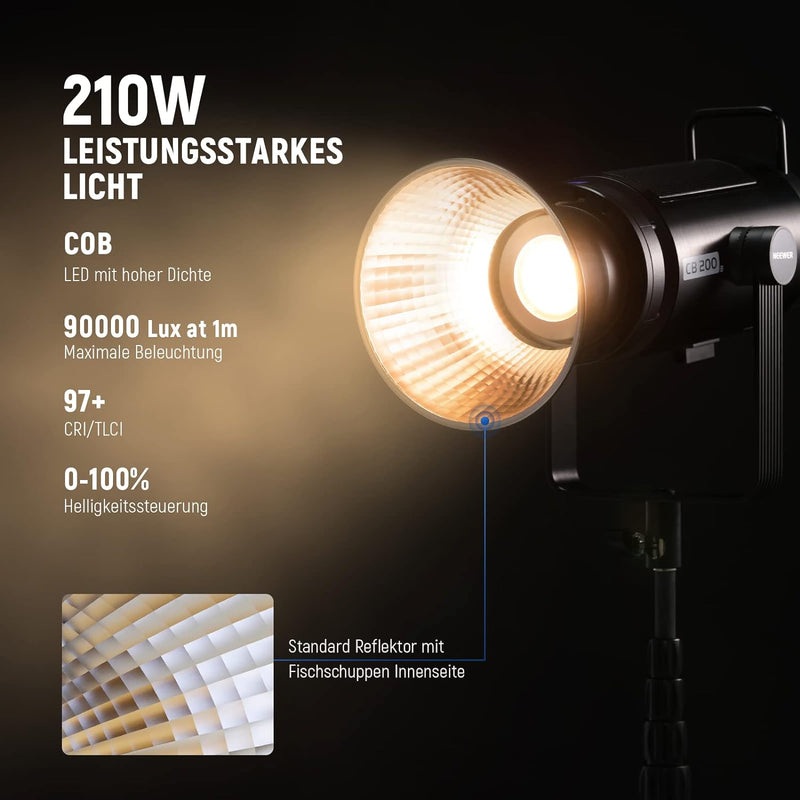 NEEWER CB200B 210W LED Videoleuchte Studiolicht mit 2,4G/APP Fernbedienung,Ganzmetall COB Bi-Color S