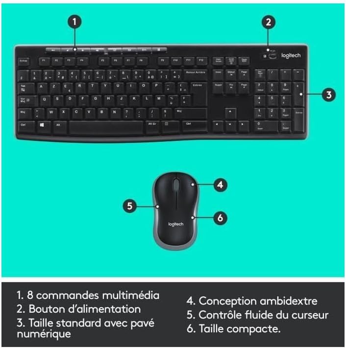Logitech MK270 Kabelloses Set mit Tastatur und Maus für Windows, Französisches AZERTY-Layout - Schwa