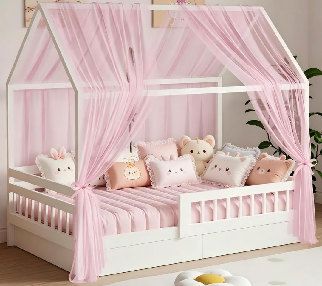 2 Stück Hausbett Himmel Set - 150 x 350 cm Betthimmel Milan-Garn, Betthimmel Hausbett, Leichte Atmun
