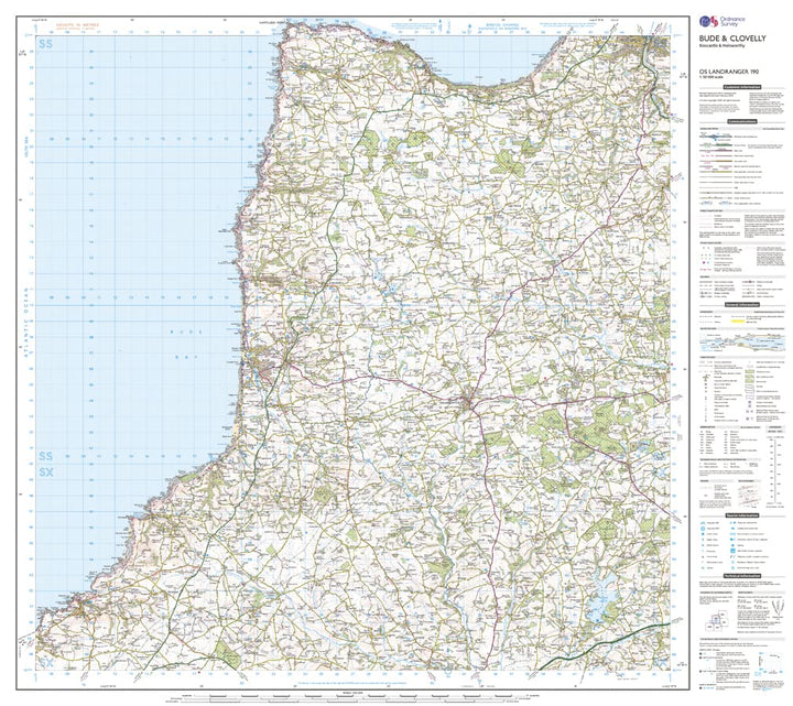 Bude & Clovelly, Boscastle & Holsworthy (OS Landranger Map, Band 190), Karte