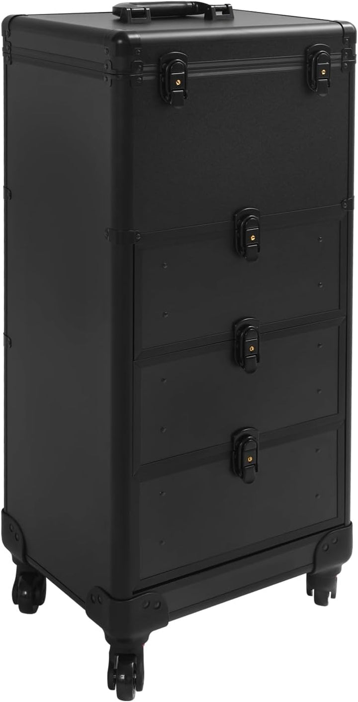 OUKANING Professioneller Schminkkoffer Trolley mit Schloss, 3 Schubladen und Teleskopgriff, Stossfes