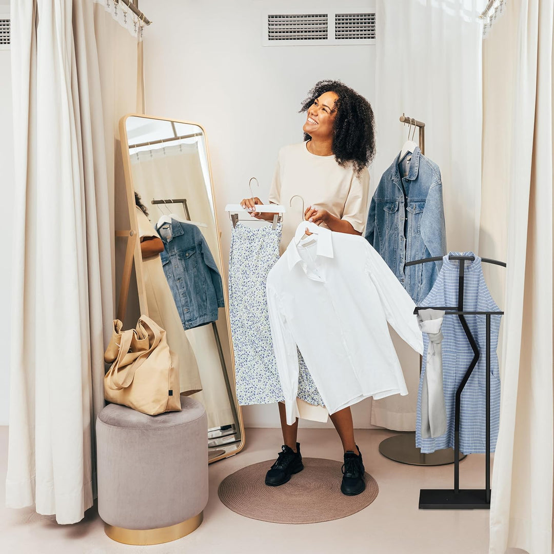 Relaxdays Herrendiener, Jackett & Hose, HBT: 107 x 48 x 20 cm, Metall & Holzoptik, Stiller Diener Sc