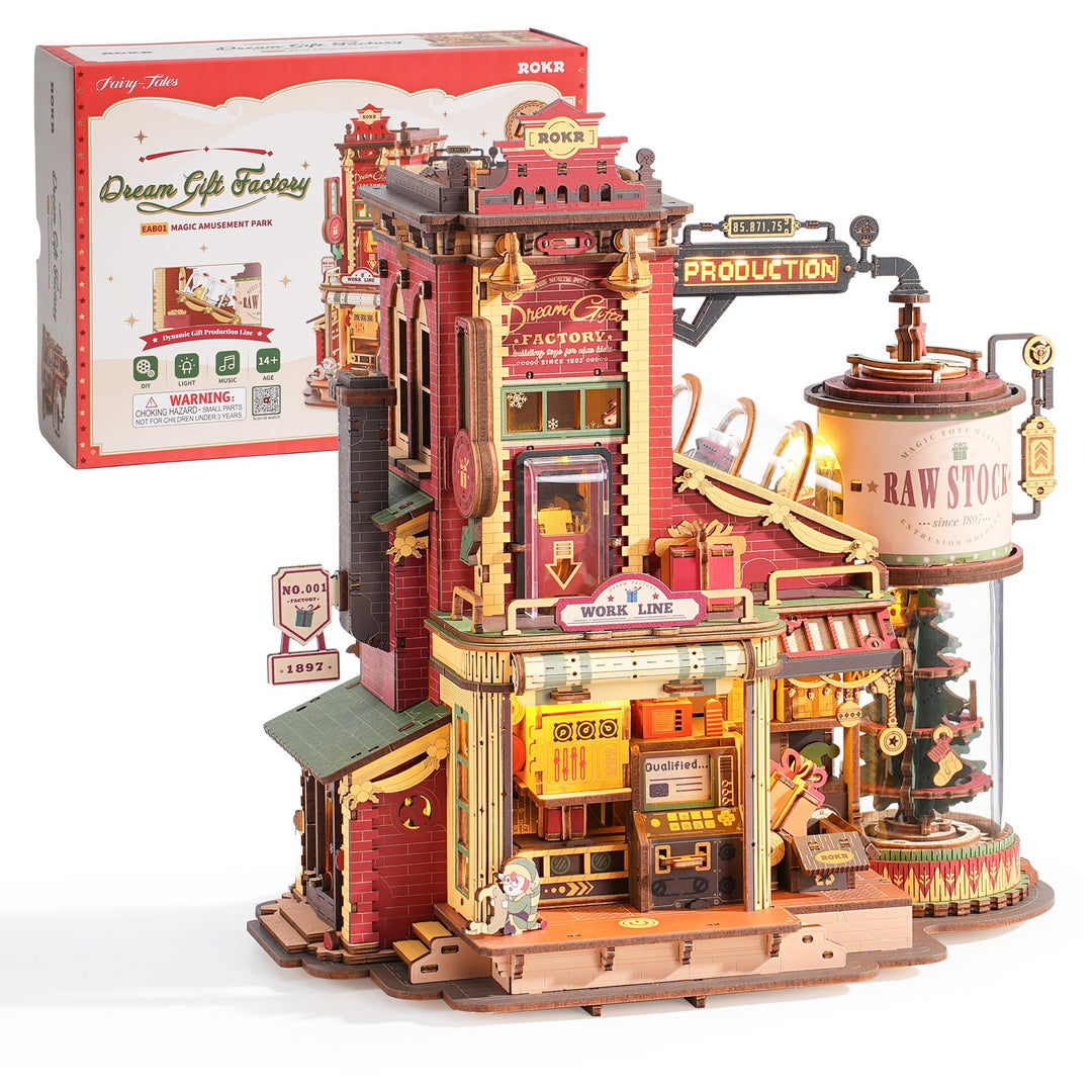 ROKR 3D Puzzle Holz Traumgeschenkfabrik, 3D Holzpuzzle Erwachsene Mechanisch, Musik-Modellbausätze f