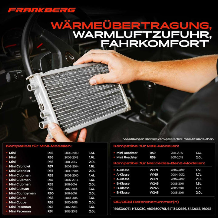 Frankberg Wärmetauscher Innenraumheizung Kompatibel mit A-Klasse W169 2004-2012 B-Klasse W245 2005-2