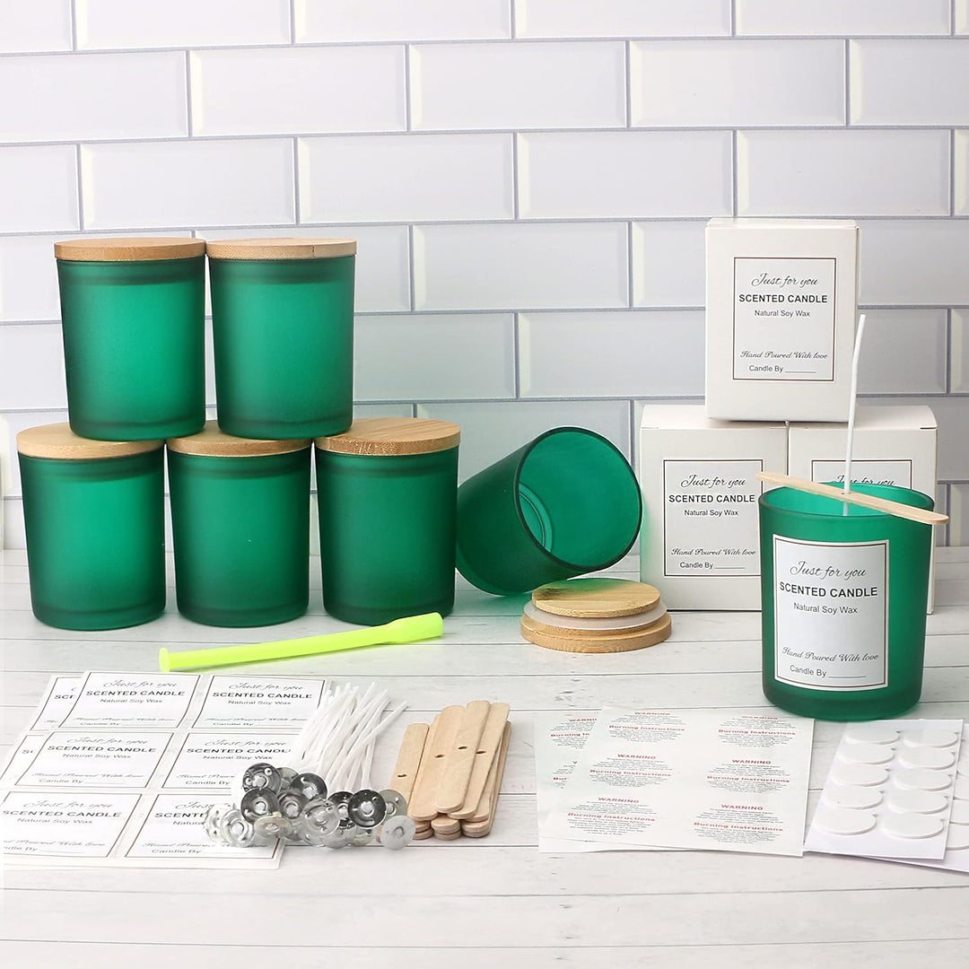 MILIVIXAY 12 Stück 200 ml mattgrüne Glas-Kerzengläser mit Deckel und Kerzenherstellungs-Sets – leere