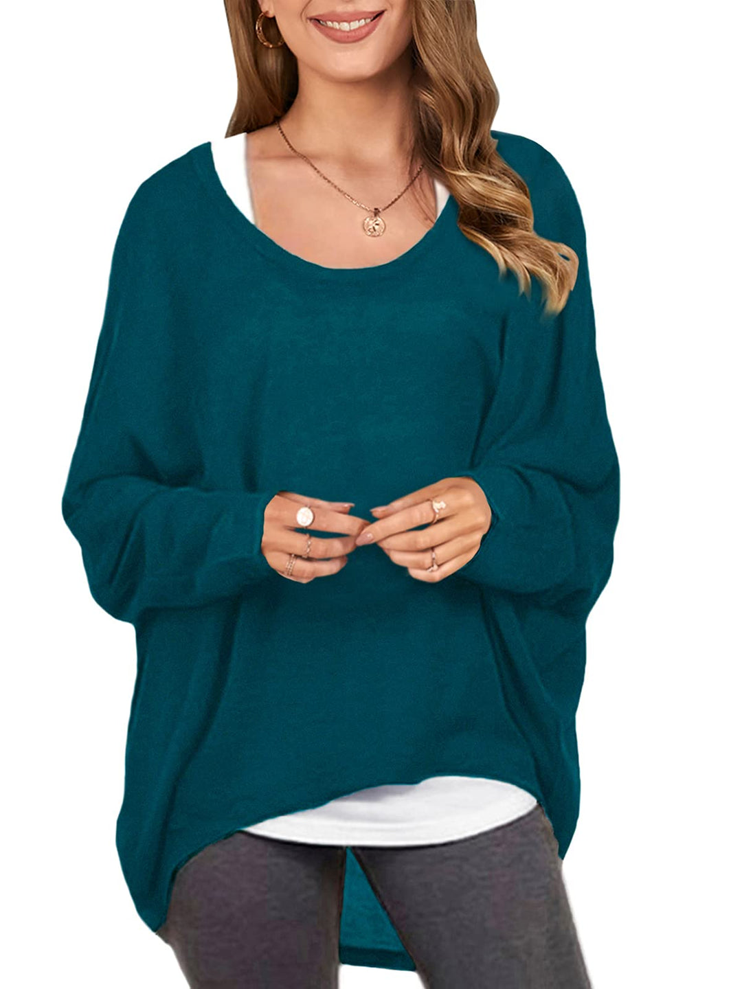 ZANZEA Damen Lose Asymmetrisch Jumper Sweatshirt Pullover Bluse Oberteile Oversize Tops, Cyan
