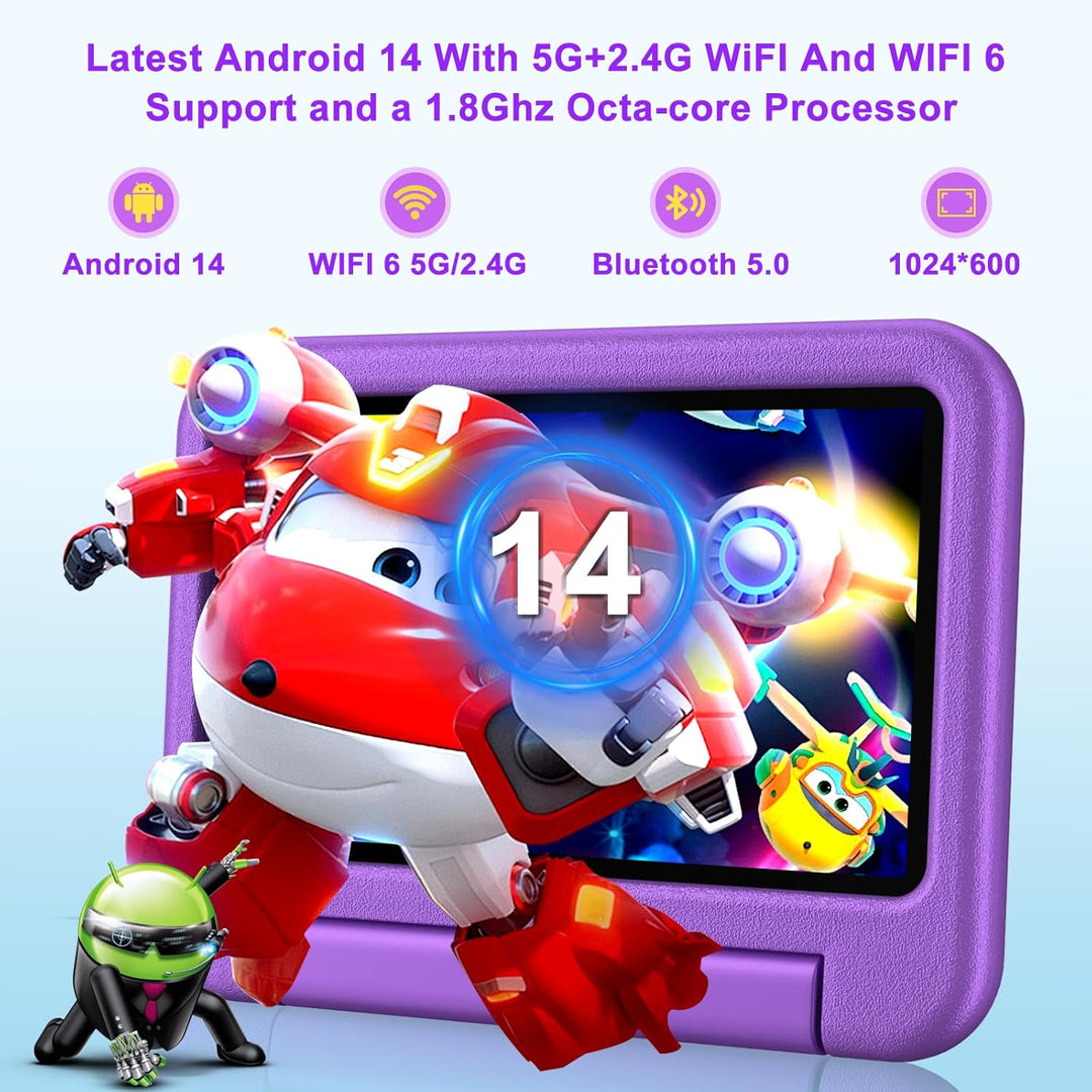 DEERTiME 2025 Neueste Tablet Android 14 OS, 10GB(4+6) RAM+64GB ROM/TF 1TB, WLAN 6, 5G+2.4G WLAN, 8-C