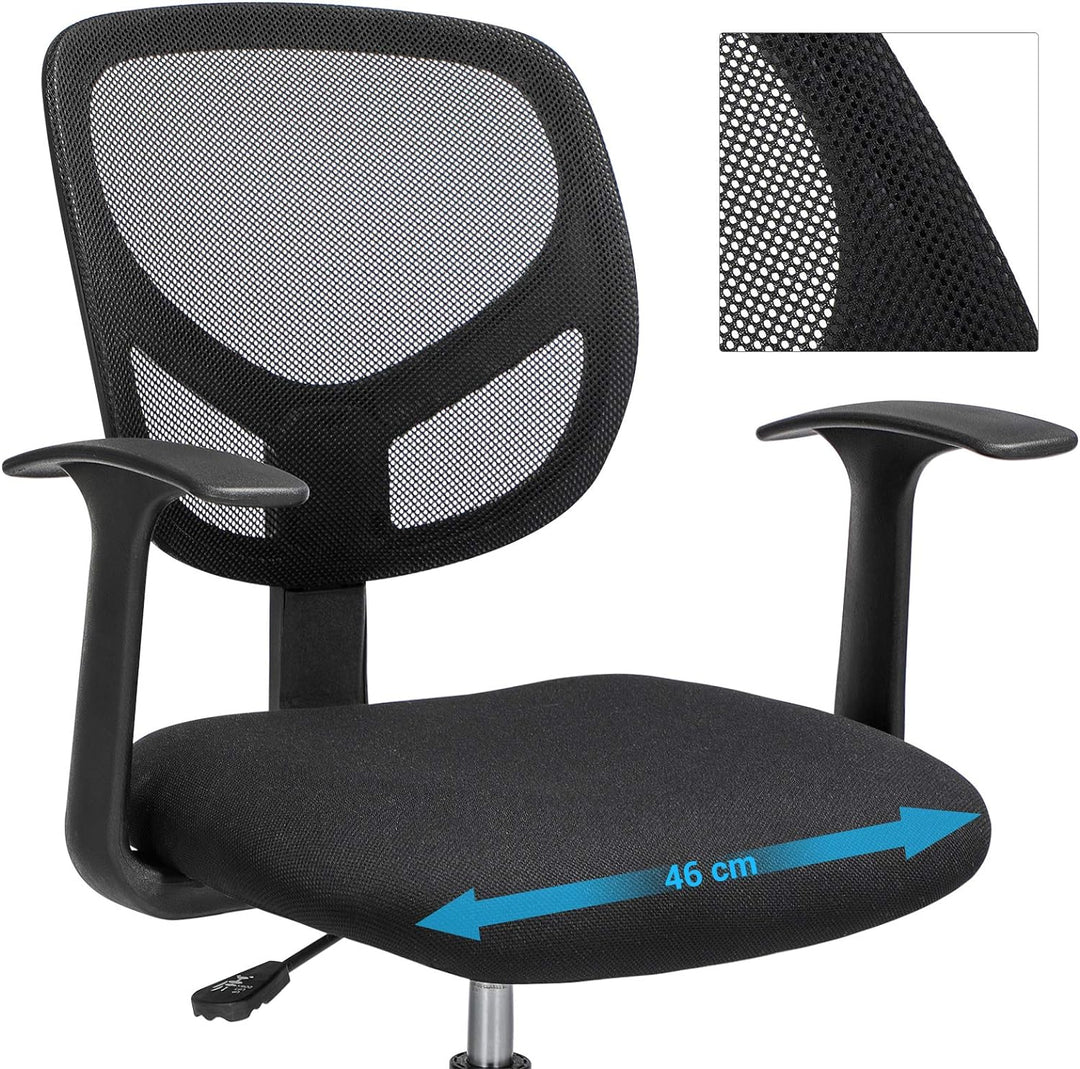 SONGMICS Arbeitsstuhl, Ergonomischer Bürostuhl mit Armlehnen, Sitzhöhe 55-75 cm, Hoher Drehstuhl mit