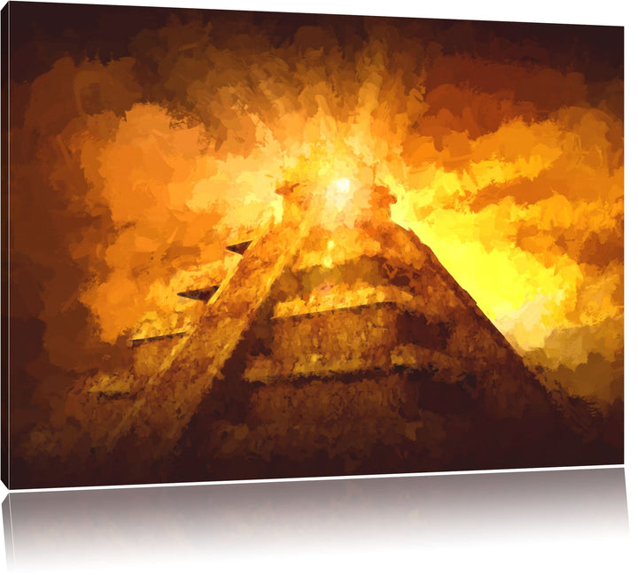 Pixxprint Maya Pyramide mit Sonnenuntergang als Leinwandbild/Grösse: 100x70 cm/Wandbild/Kunstdruck/f