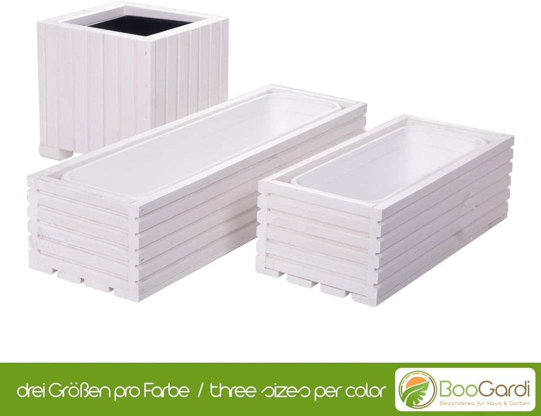 BooGardi Blumenkasten mit Einsatz · Weiss 44cm x 20cm x 14cm · 4 Farben 3 Grössen · Pflanzgefäss für