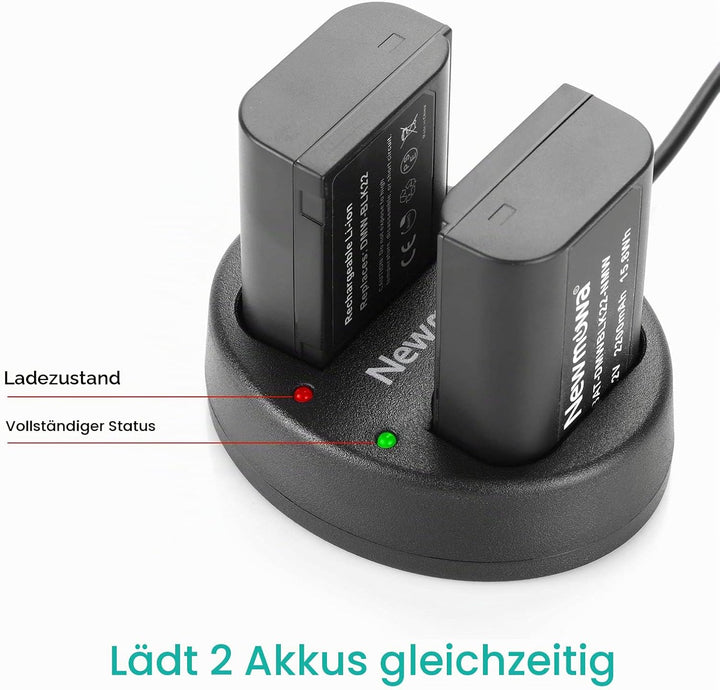Newmowa Ersatz Akku DMW-BLK22 (2er Pack) und Tragbar Micro USB Dual Ladegerät Kit für Panasonic DMW-