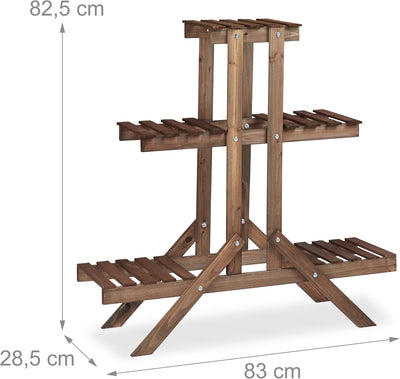 Relaxdays Blumentreppe 3 Ebenen, Aus Holz, Blumenständer für innen, Mehrstöckig, HBT: ca. 82,5 x 83