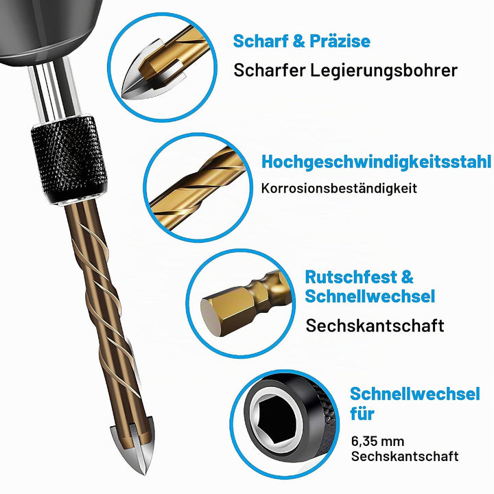 Fliesenbohrer Set 12 tlg, Glasbohrer Set Ø 3-12 mm, Universalbohrer Keramikbohrer mit Sechskantschaf