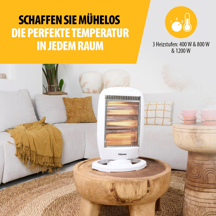 Tristar Heizstrahler KA-5129 – Halogen – 3 Leistungseinstellungen – Oszillierend – max. 1200 W, Weis
