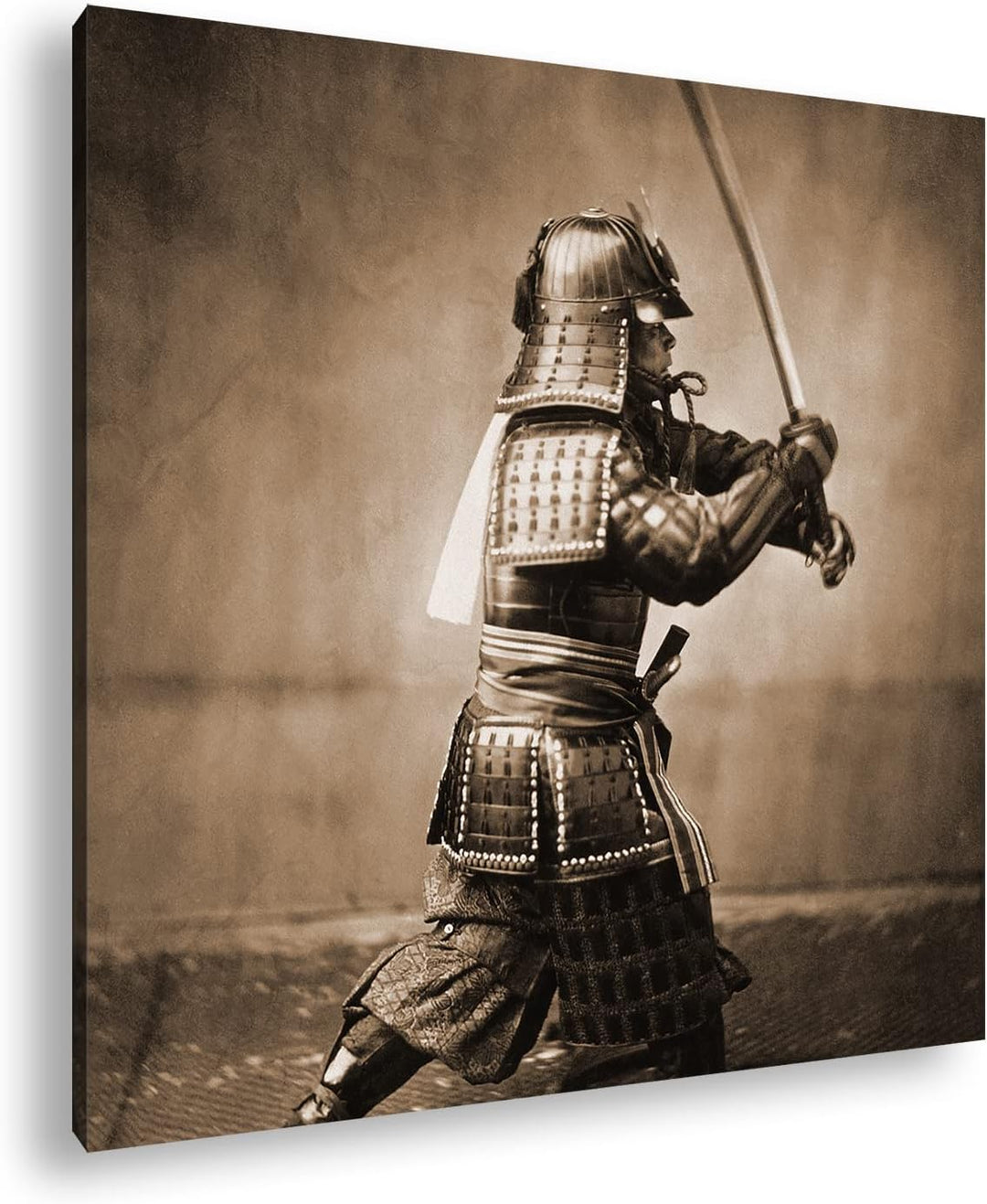 deyoli kampfbereiter Samurai Format: 70x70 Effekt: Sepia als Leinwandbild, Motiv fertig gerahmt auf