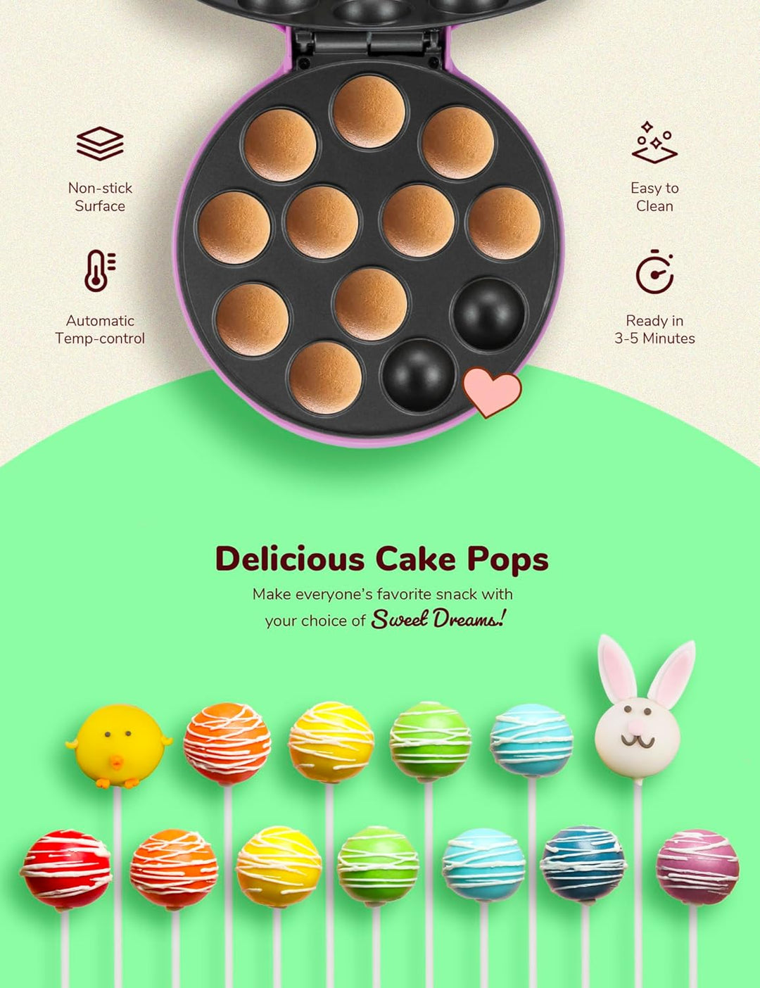 Bestron Cake-Pop-Maker im Retro Design, inklusive Cake-Pop-Butler, Gabel & 12 Cake-Pop-Sticks, 700 W