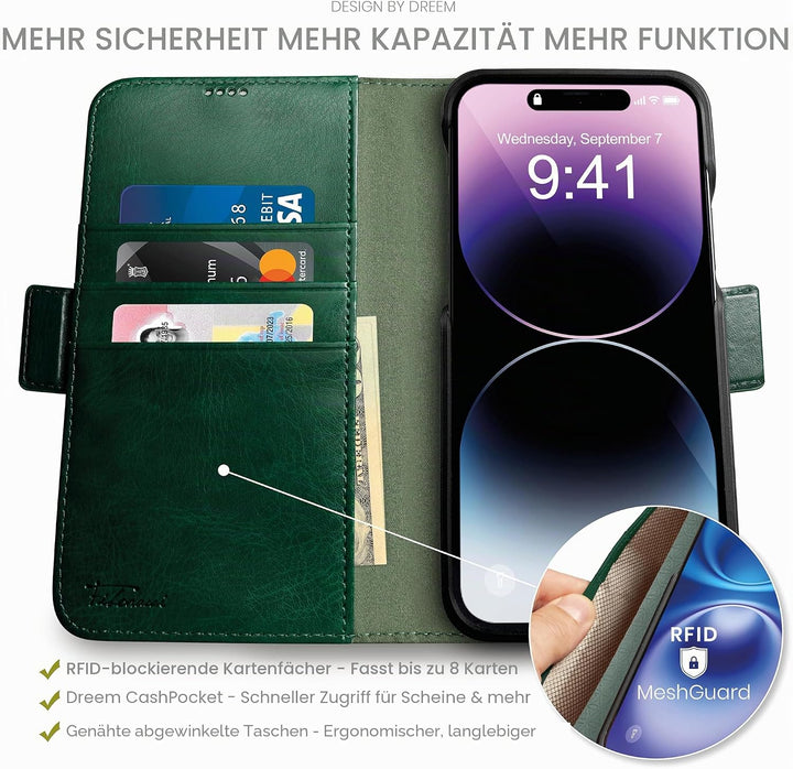 Dreem Fibonacci iPhone 14 Pro Max Brieftaschen-Etui / 2-in-1 stossfestes Etui und abnehmbares Folio