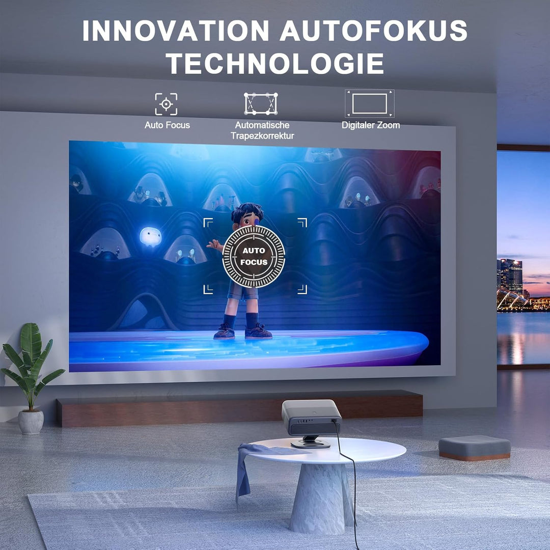 Smart Beamer 4K[Netflix Official & 3D Dolby Audio] VISSPL 28000 Lumen Autofokus/Auto Trapezkorrektur