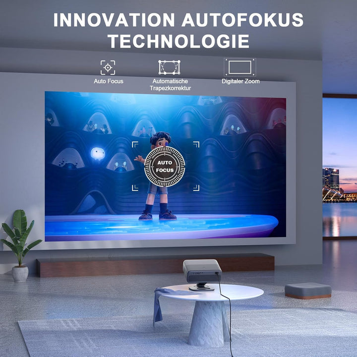 Smart Beamer 4K[Netflix Official & 3D Dolby Audio] VISSPL 28000 Lumen Autofokus/Auto Trapezkorrektur
