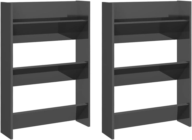 homiuse 2 Stück Wand Schuhschrank 60x18x90 cm mit 3 Kippböden Schuhregal Hochglanz Grau Wandbefestig