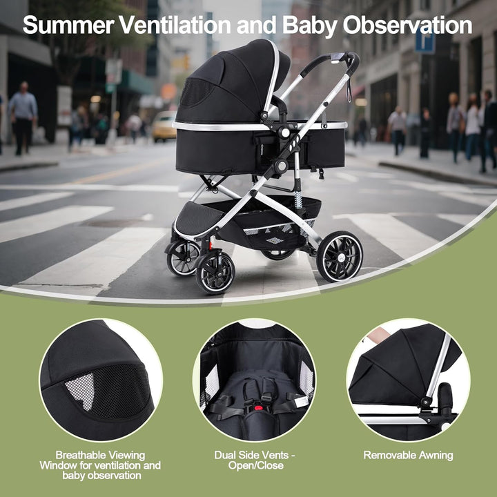 Gcarebb 3 in 1 Kinderwagen, Buggy Mit Auto Babyschale, Mit Einem Klick Zusammenklappbarer Tragbarer