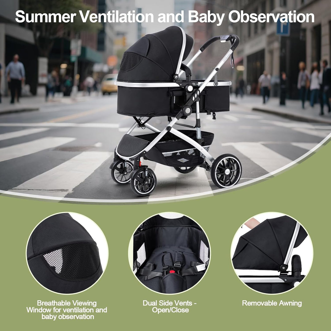 Gcarebb 3 in 1 Kinderwagen, Buggy Mit Auto Babyschale, Mit Einem Klick Zusammenklappbarer Tragbarer