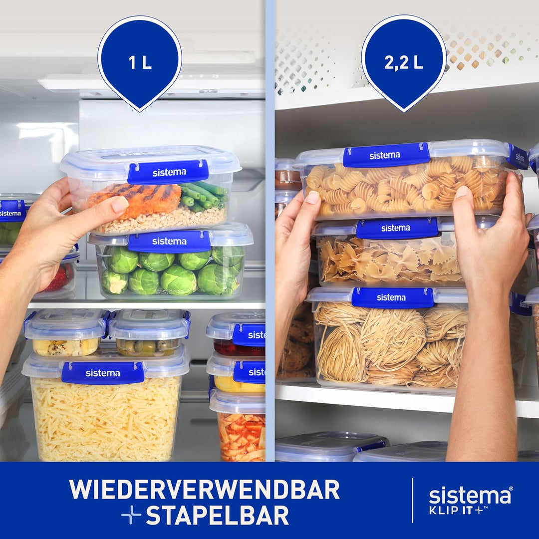 Sistema KLIP IT PLUS auslaufsichere Vorratsdosen | 2 x 1L & 2,2 L | luftdichte und stapelbare & inei
