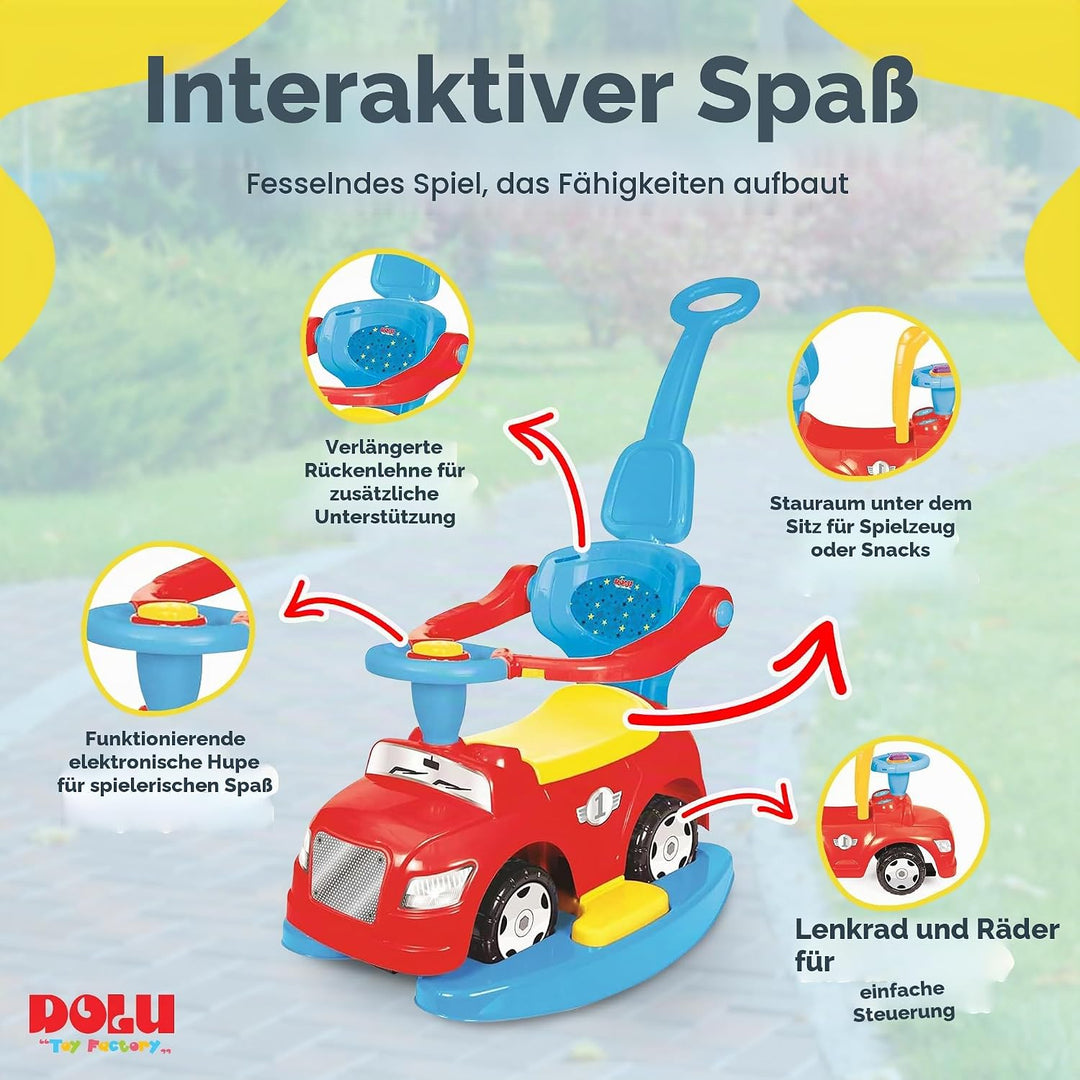 Dolu 4-in-1-Aufsitzfahrzeug für Kinder, Kinder-Trittauto, Lauf- und Fahrfahrzeug für Kinder mit Hupe