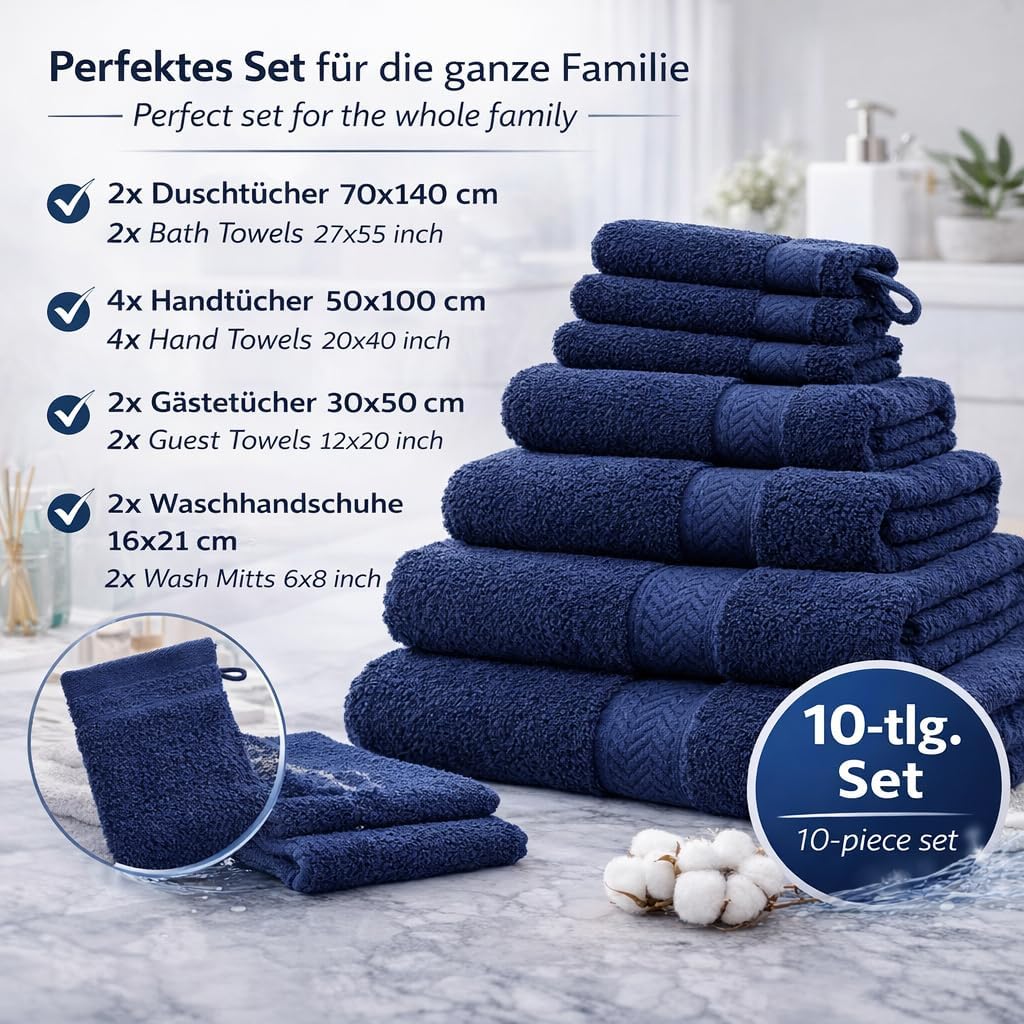 Betz Premium 10er Frottier Handtuch-Set - 2X Liegetücher - 4X Handtücher - 2X Gästetücher - 2X Wasch