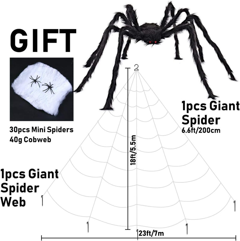 iZoeL XXL Halloween Deko 700cm Riesige Spinnennetz + 200cm Spinne + Spinnweben + 30 Mini Spinne, Hal