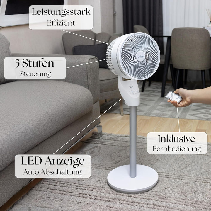 Zilan Standventilator leise mit Fernbedienung kraftvoller Ventilator mit Timer 60W energiesparend 3