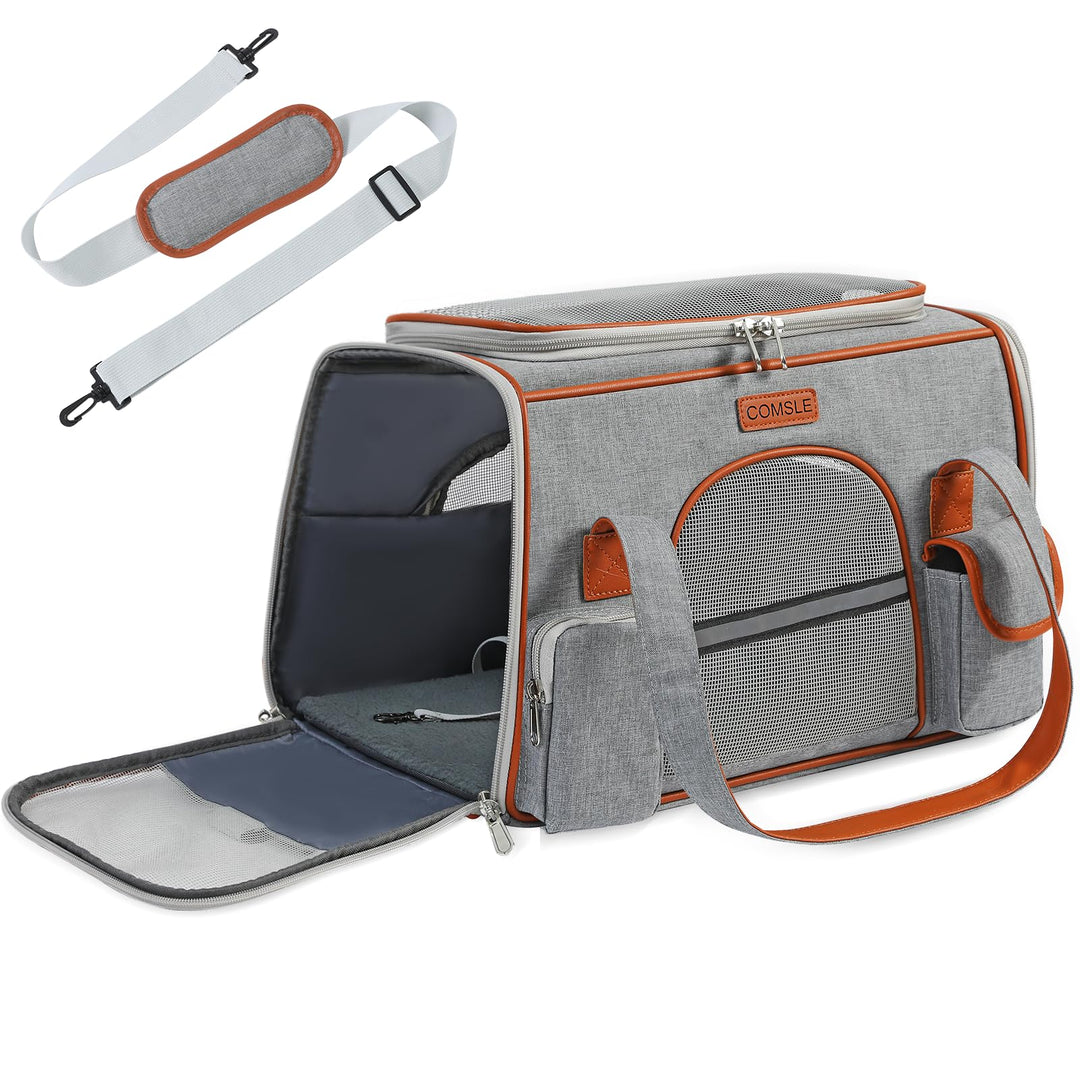 COMSLE Faltbare Transporttasche für Katze Hunde bis 7 kg L（50x28x30cm） Hellgrau, L（50x28x30cm） Hellg