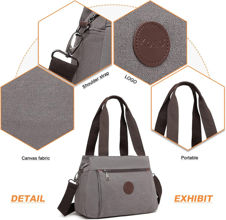 KONO Canvas Handtasche Frauen Schultertasche Grau, Grau